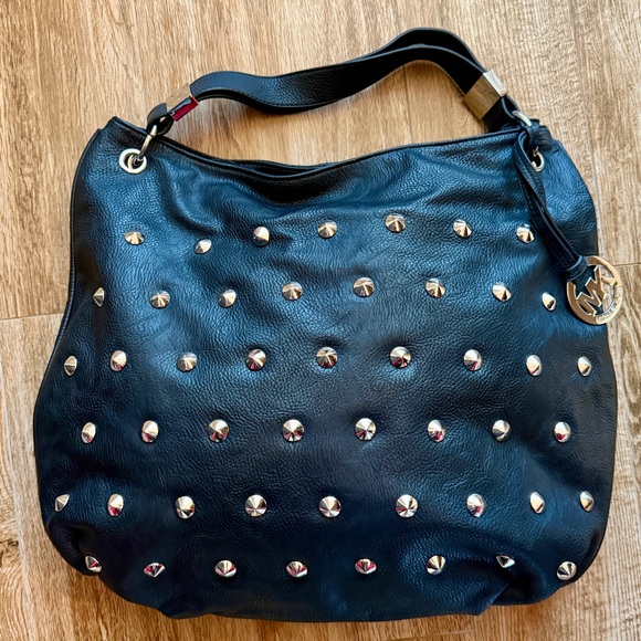 Studded Black Leather Hobo Bag - Picture 1 of 5